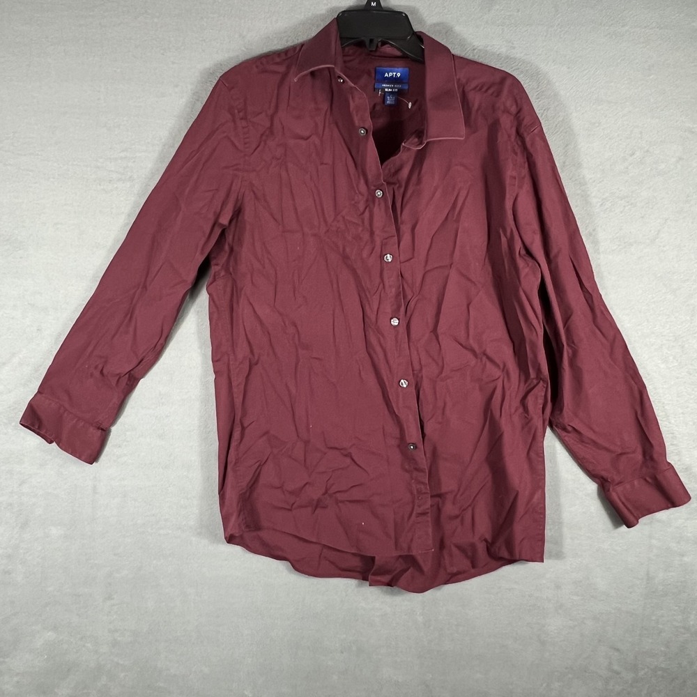 APT.9 Men's L 16-16.5 32/33 Slim Fit Premier Flex Burgundy Dress Shirt